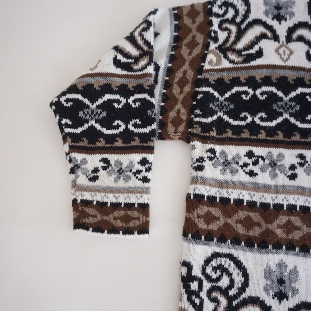 Vintage Brown Black Cabincore Eclectic Grandpa Patterned Knit Sweater L - Picture 7 of 9